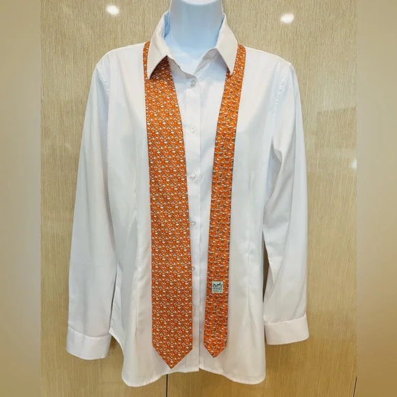 NEW Authentic Hermès Orange Paris Silk Tie Jockey Horse Clouds Print - Picture 1 of 12